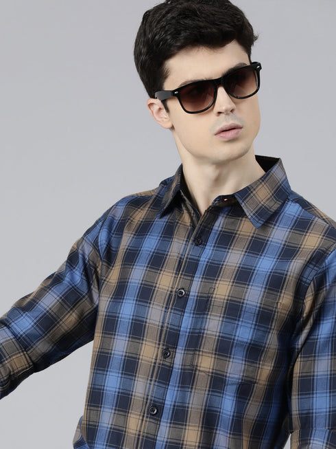 Navy Blue Checks Full Sleeves Shirt
